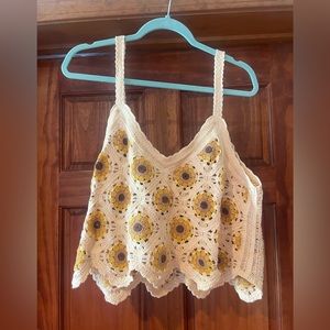 Crochet sunflower crop top tank top, size L/XL